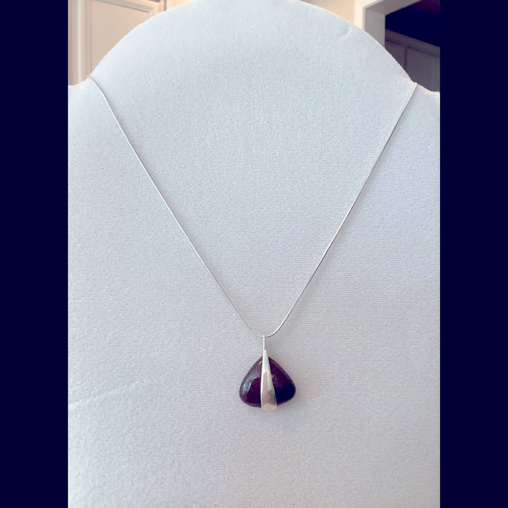 Fossilized dinosaur bone and Sterling pendant with 18” Sterling chain.